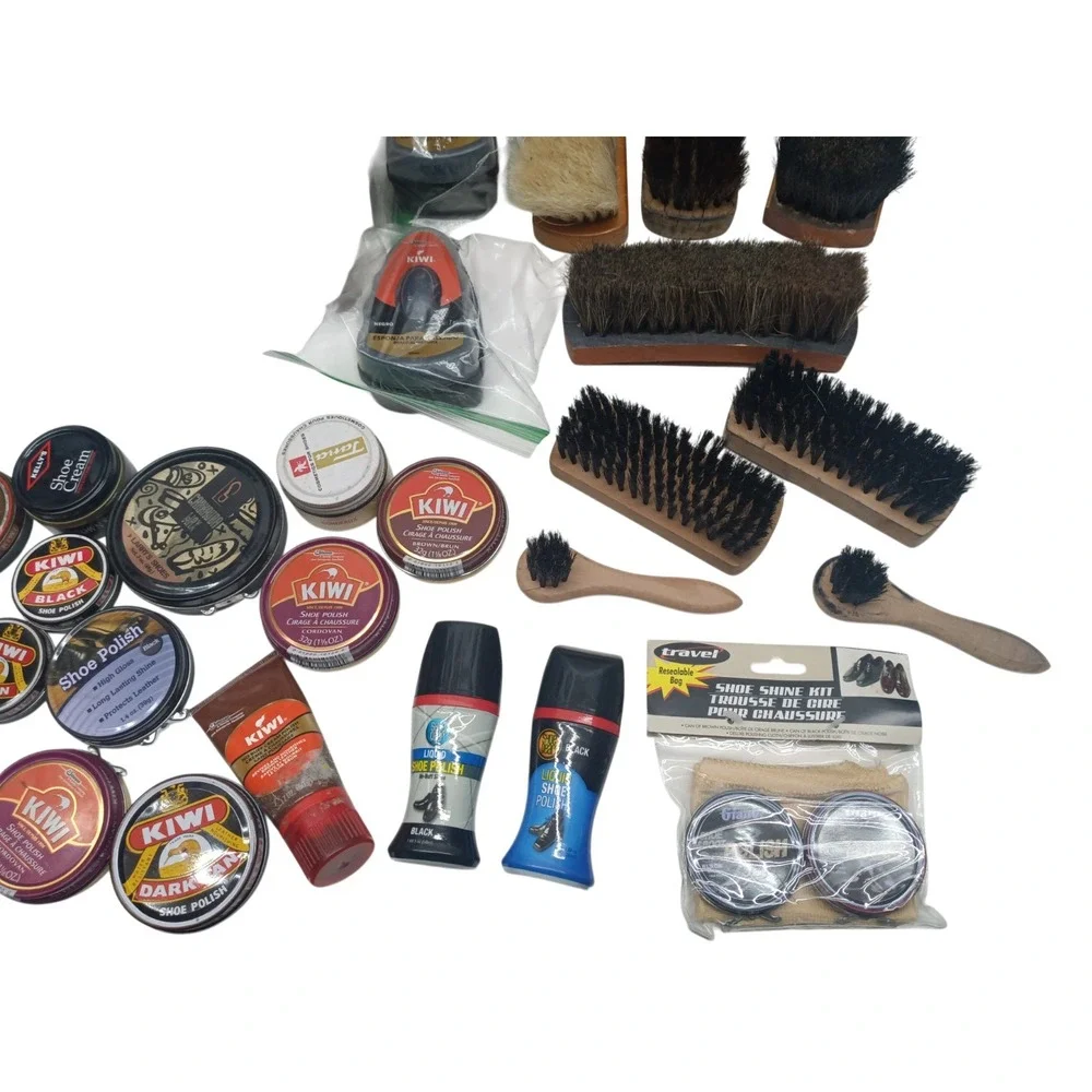 Vintage 30 PC Wooden Shoe Valet Shoe Shine Box Kit w/ Brushes & Polish